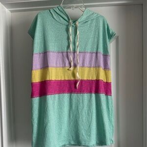 BiBi Mint Hooded Sleeveless Tunic with Pastel Accents